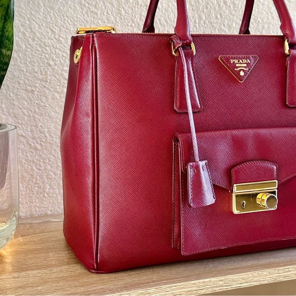 PRADA GALLERIA LUX SAFFIANO 2WAY TOP HANDLE SATCHEL BURGUNDY BAG ONE OF A KIND - Picture 9 of 16